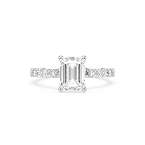 emerald with 18k white gold metal and emerald shape diamond